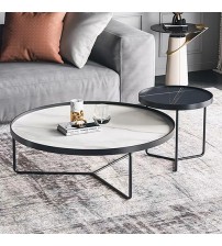 Duke Coffee Table Sintered Stone Round Table Top Carbon Steel Base Aesthetic Design